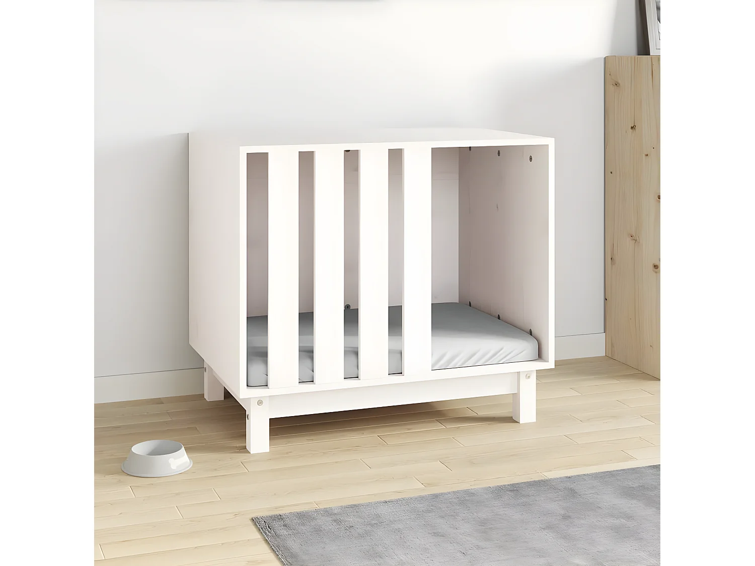 Caseta para perros madera maciza de pino blanco 70x50x62 cm ES356673