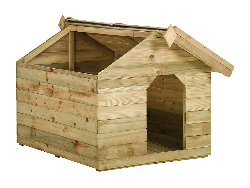 Casa de perros de jardín tejado abierto madera pino impregnada ES815761