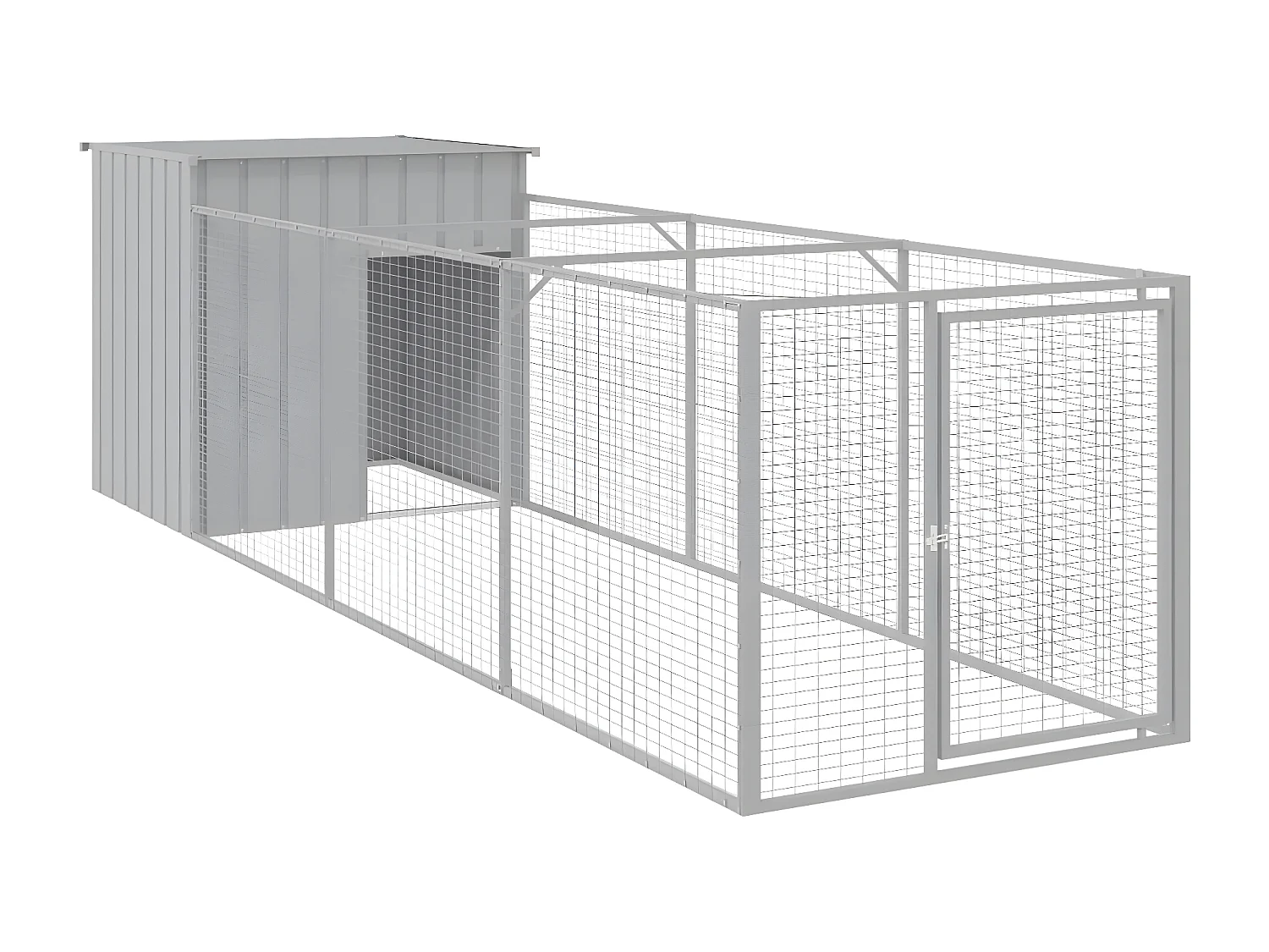 Casota cães c/ parque 110x405x110 cm aço galvaniz. cinza-claro PT933939