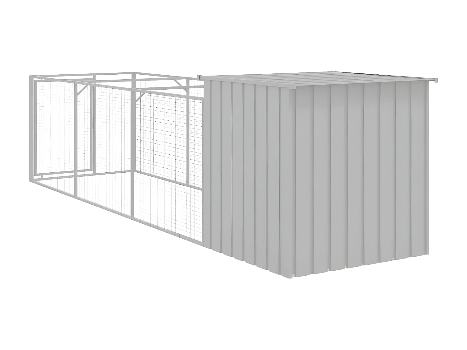Casota cães c/ parque 110x405x110 cm aço galvaniz. cinza-claro PT933939