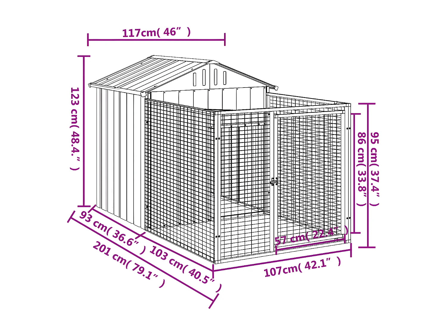 Casota para cães com parque aço galvanizado antracite PT165955
