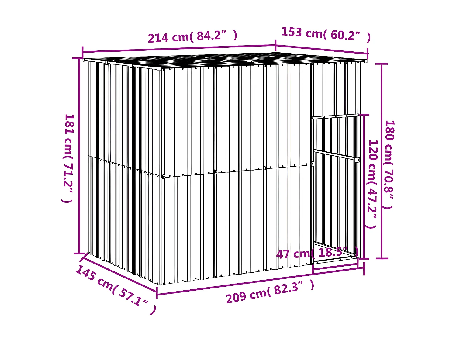 Caseta perros con tejado acero galvanizado gris 214x153x181 cm ES792553