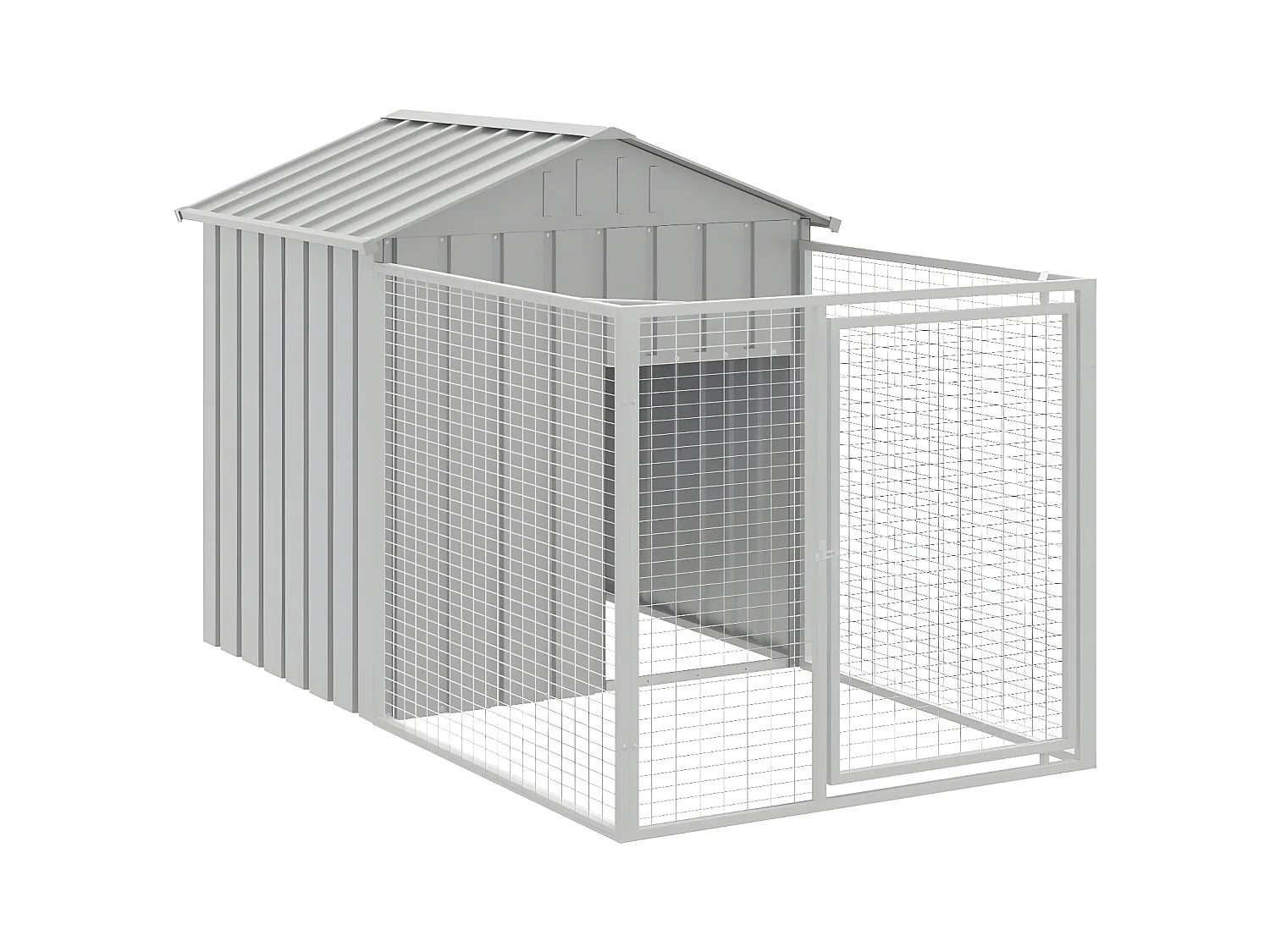 Casota para cães com parque aço galvanizado cinzento-claro PT247265