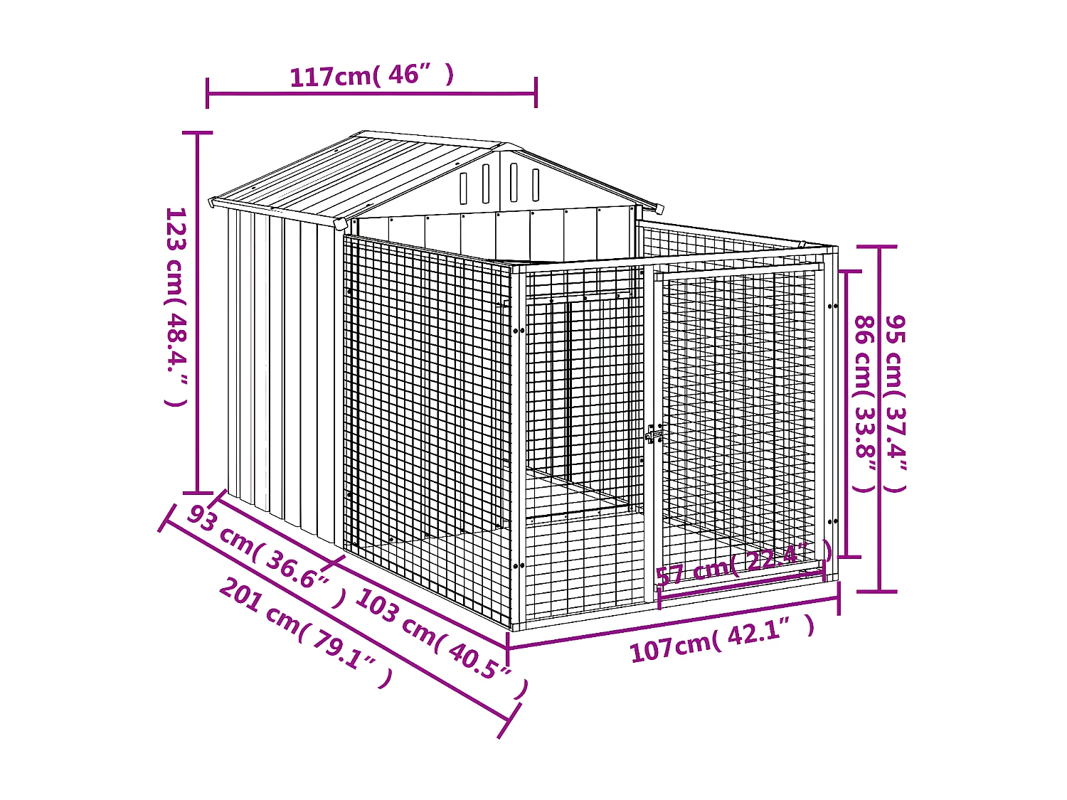 Niche pour chien avec cour gris clair 117x201x123 cm RG3Q21429