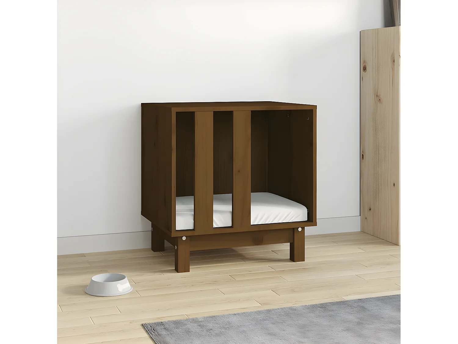 Cama para perros madera maciza pino marrón miel 50x40x52 cm ES941680