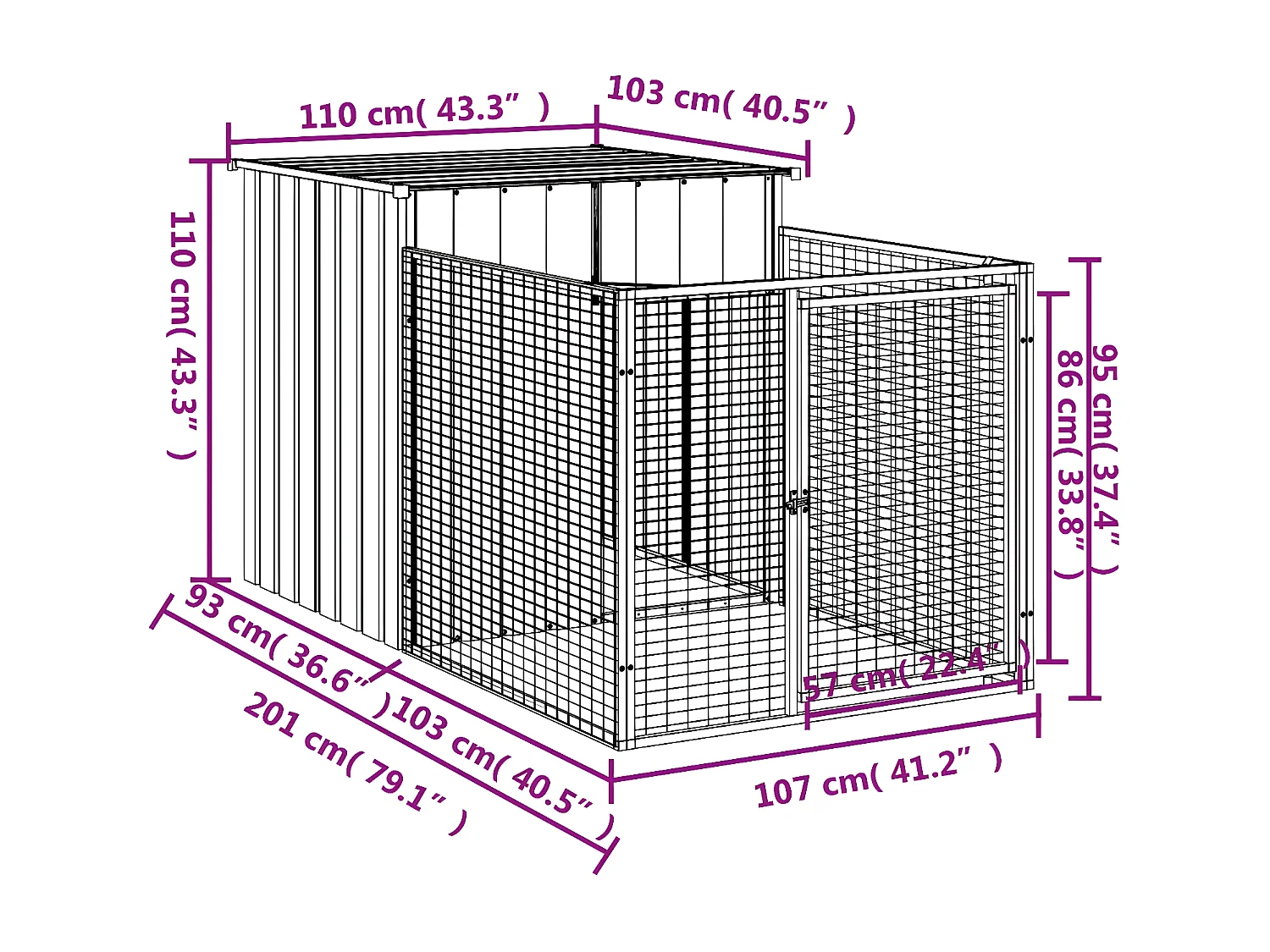 Caseta peroos corral acero galvanizado gris claro 110x201x110cm ES999374