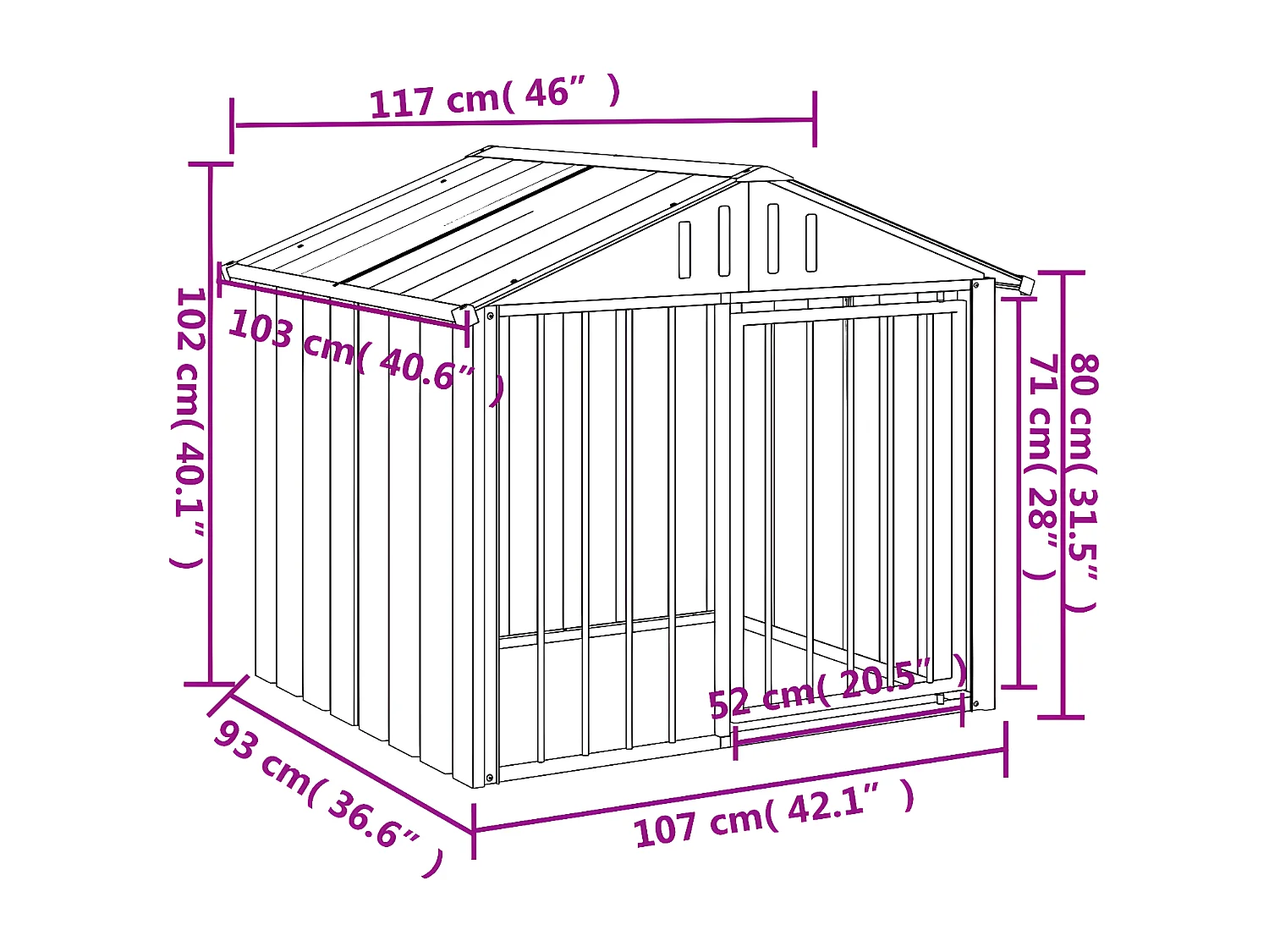 Casota para cães com teto 117x103x102 cm aço galvanizado preto PT441683