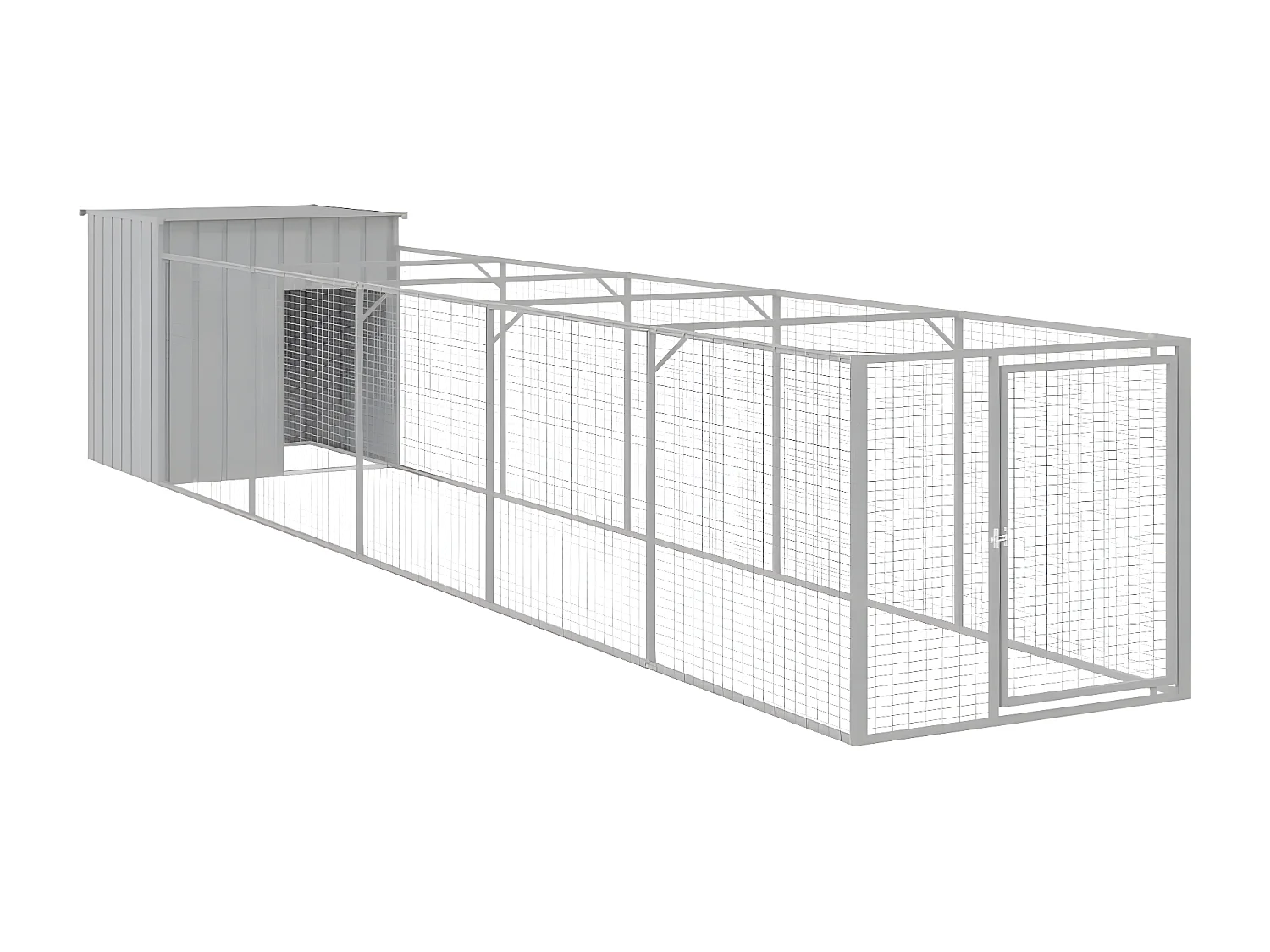 Casota cães c/ parque 110x609x110 cm aço galvaniz. cinza-claro PT867290