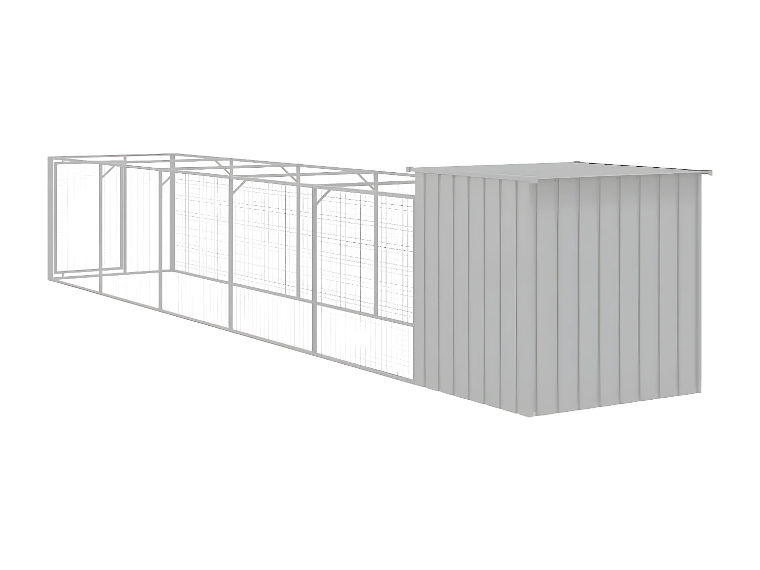 Casota cães c/ parque 110x609x110 cm aço galvaniz. cinza-claro PT867290