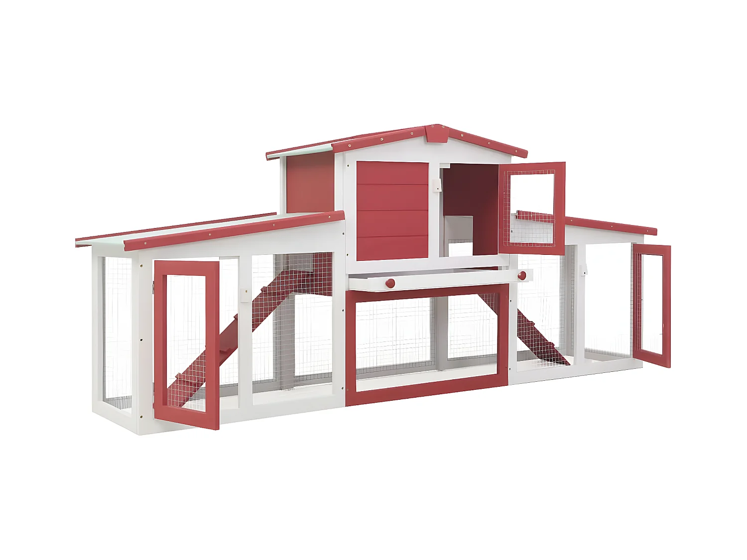 Clapier large d'extérieur Rouge et blanc 204x45x85 cm Bois RG3Q20148