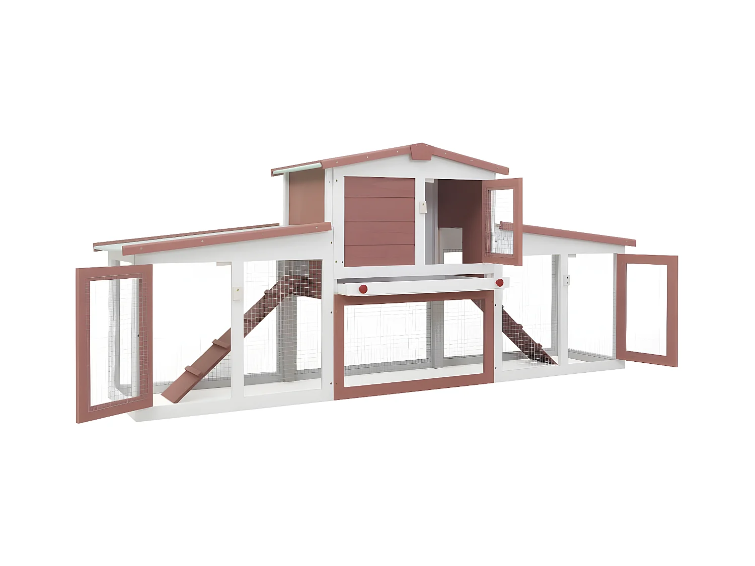 Clapier large d'extérieur Marron et blanc 204x45x85 cm Bois RG3Q31772