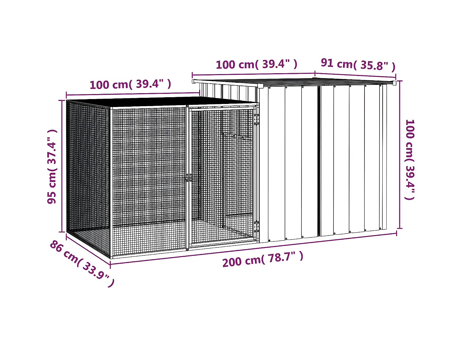 Jaula de conejos acero galvanizado antracita 200x91x100 cm ES145397