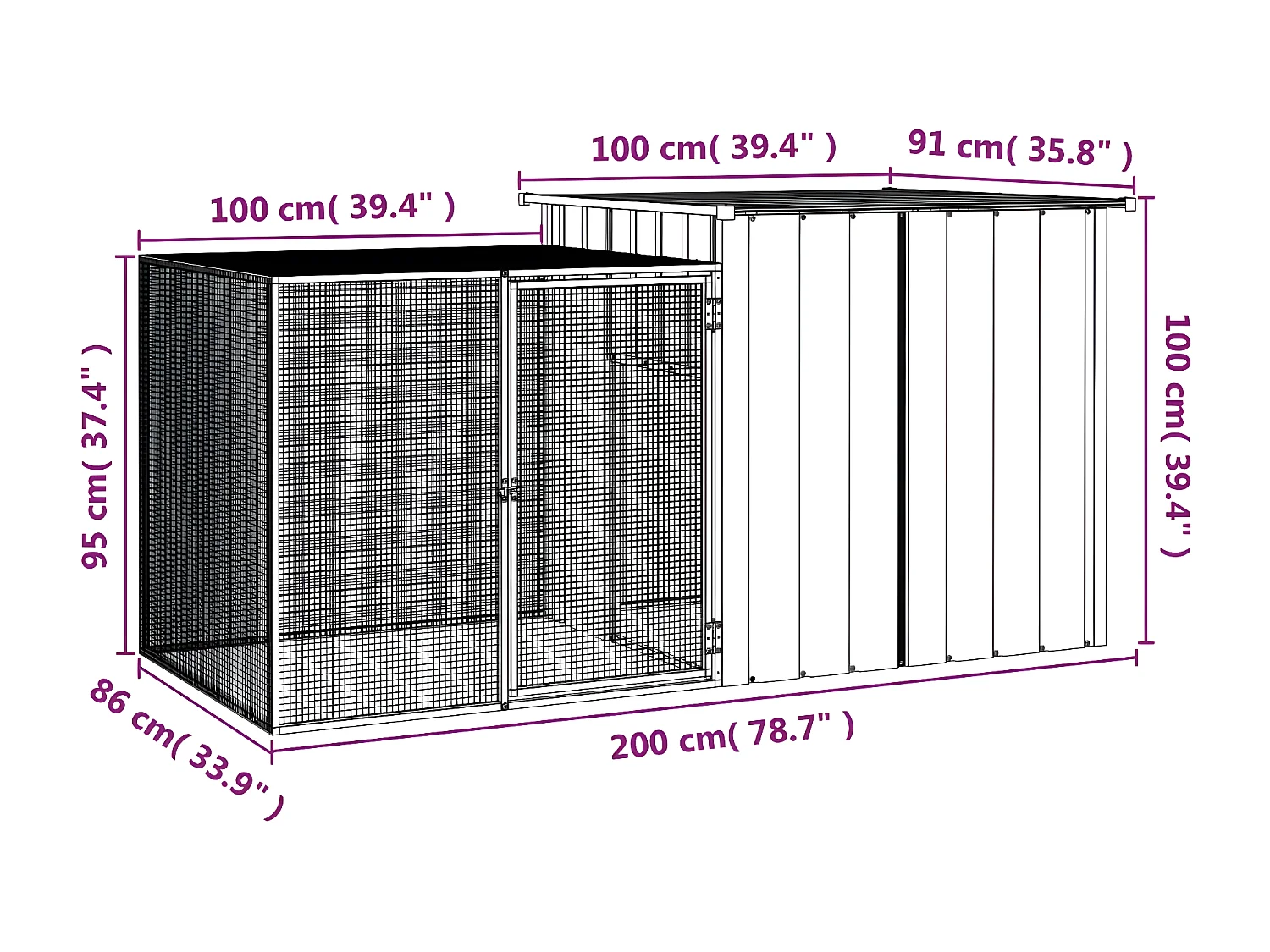 Clapier Gris 200x91x100 cm Acier galvanisé RG3Q81433