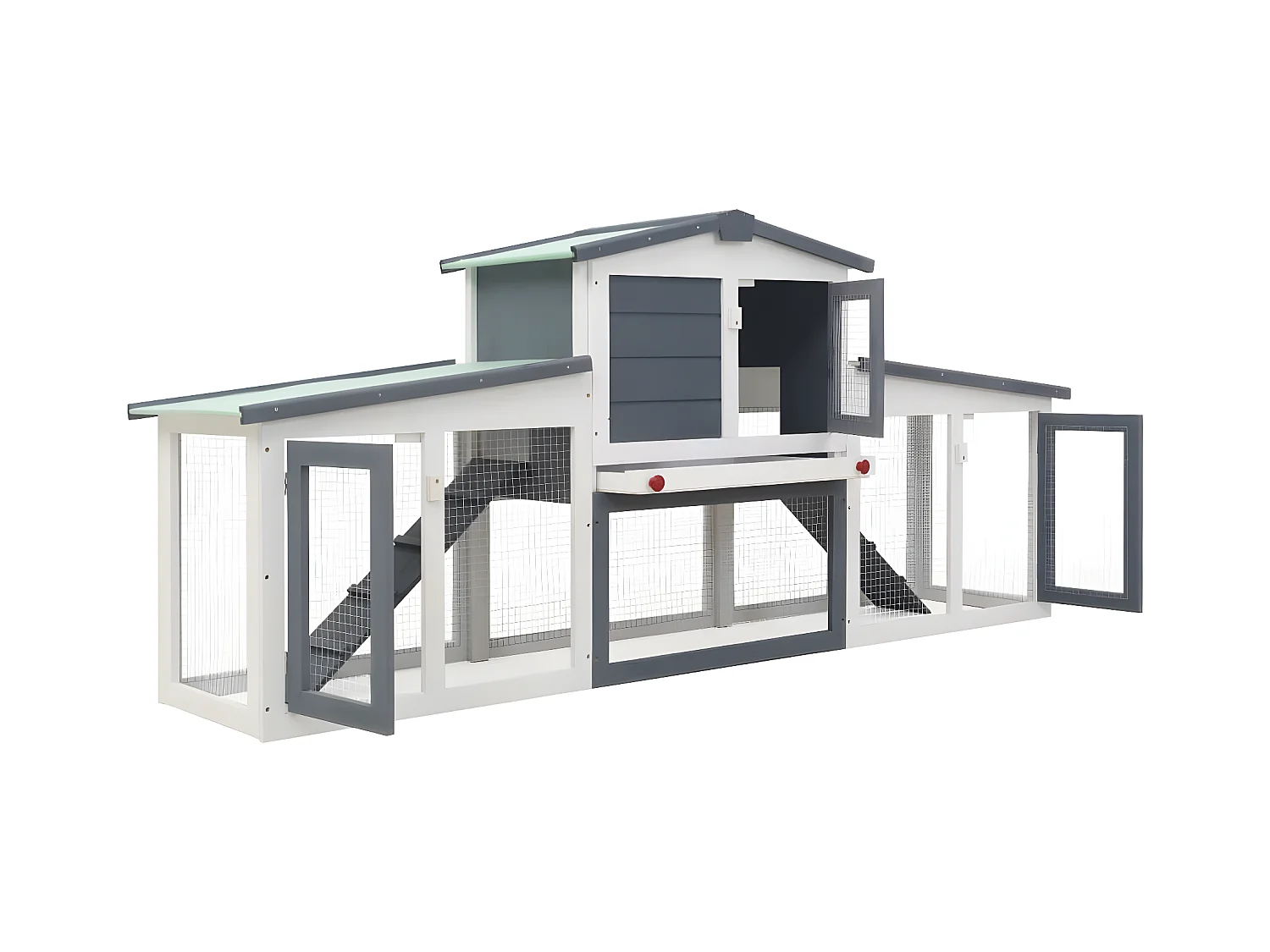 Clapier large d'extérieur Gris et blanc 204x45x85 cm Bois RG3Q10776
