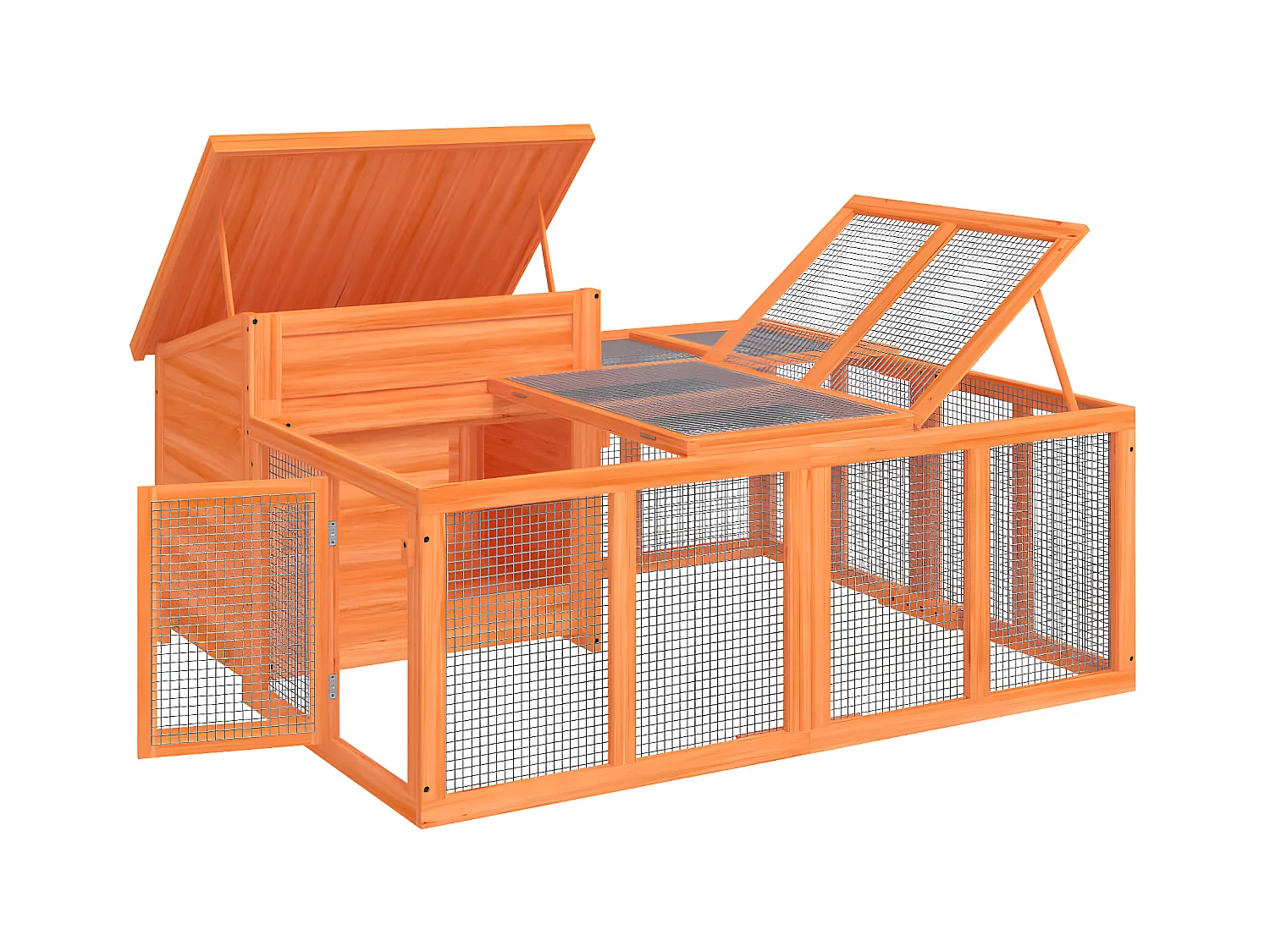 Conejera de madera maciza de pino marrón 144x123x67,5 cm ES871477