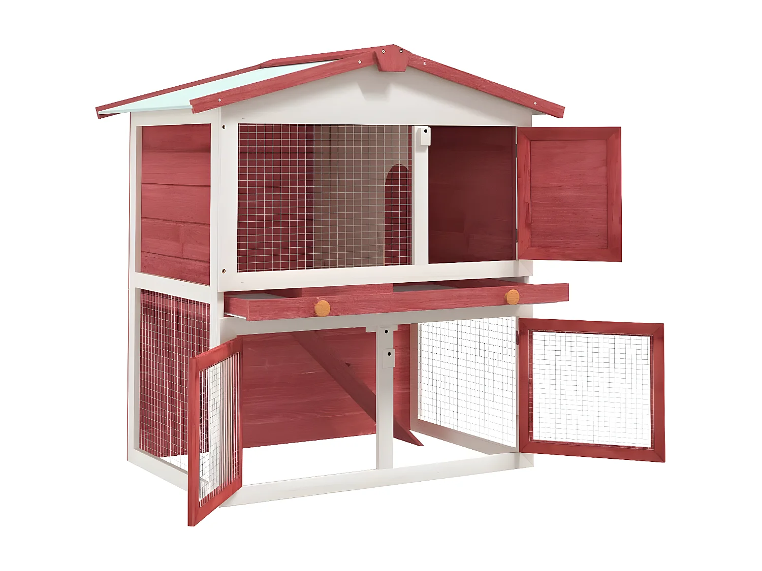 Jaula conejera con 3 puertas madera rojo ES718342