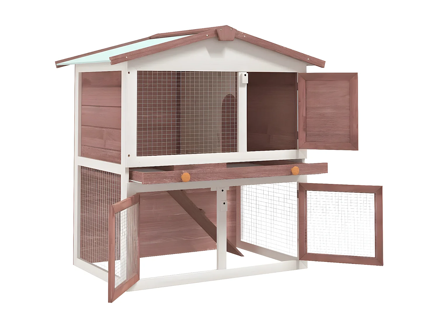 Jaula conejera con 3 puertas madera marrón ES951278