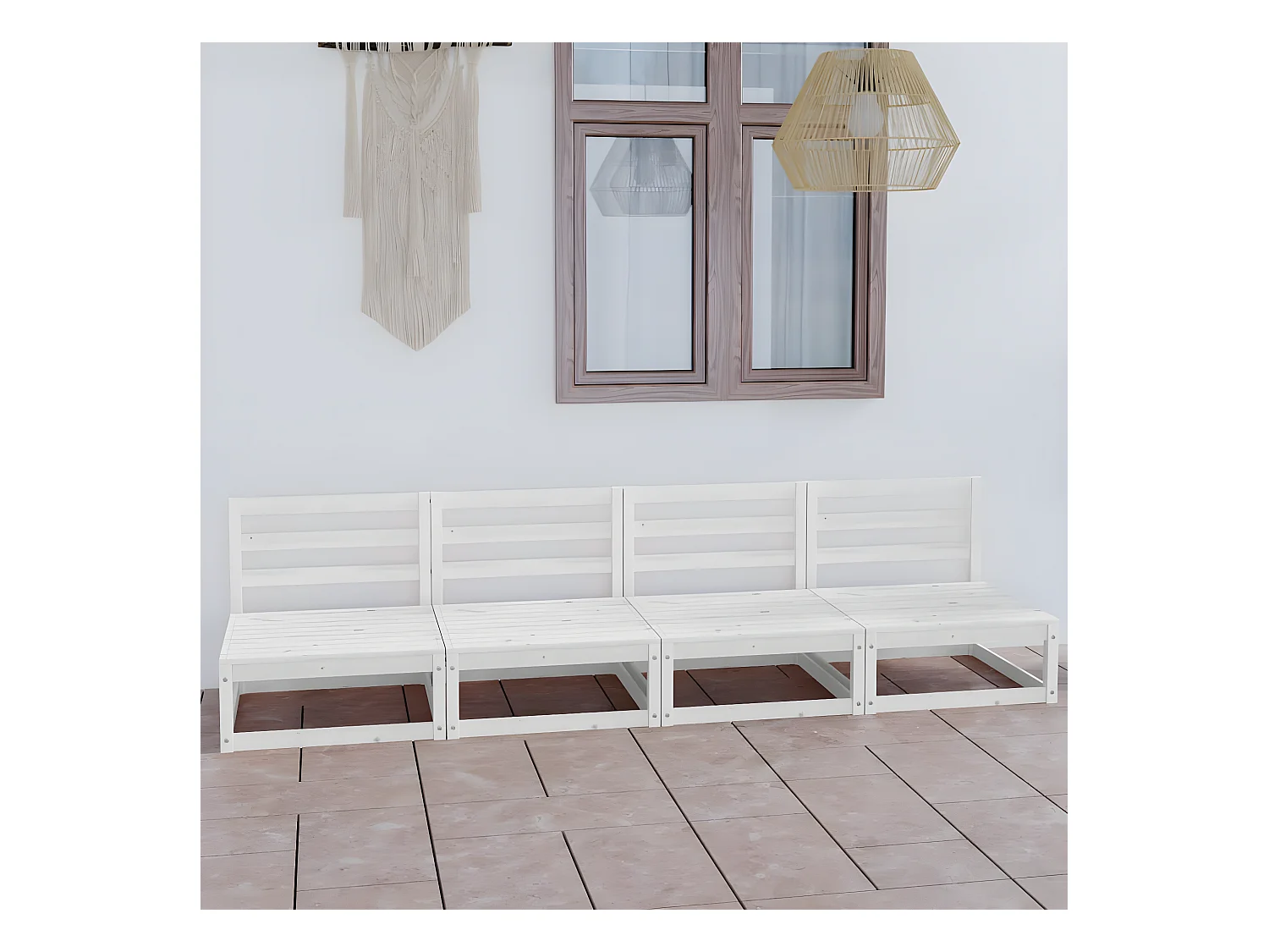 Canapé à 4 places de jardin Blanc Bois de pin solide PWRS91008