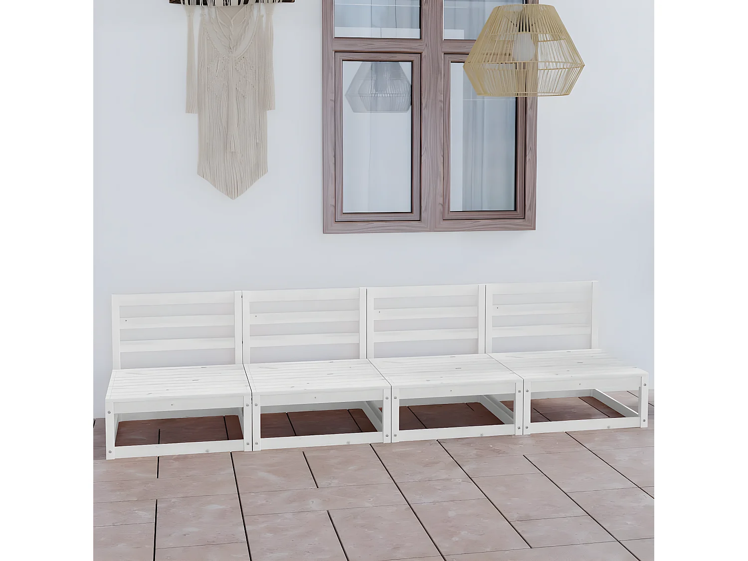 Sofá de 4 lugares para jardim pinho maciço branco PT658265