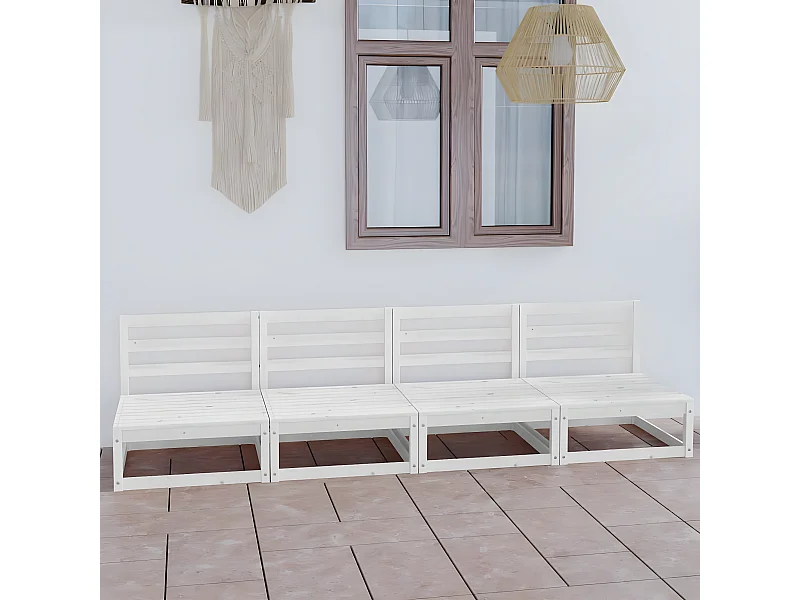 Canapé à 4 places de jardin Blanc Bois de pin solide PWRS91008