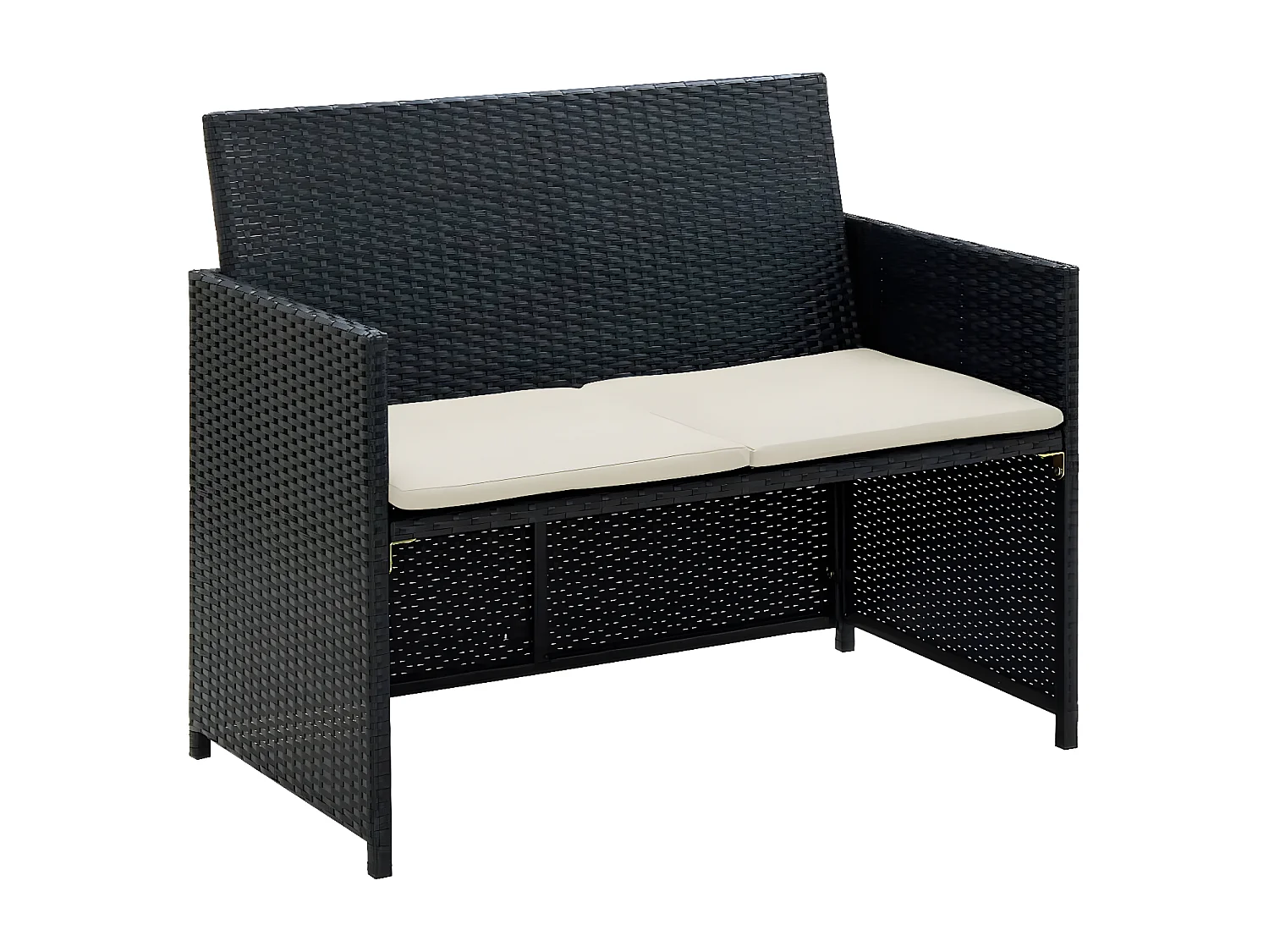 Sofá de jardim de 2 lugares com almofadões vime PE preto PT235258