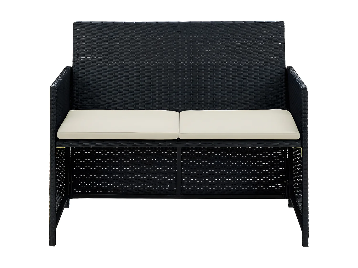 Sofá de jardim de 2 lugares com almofadões vime PE preto PT235258