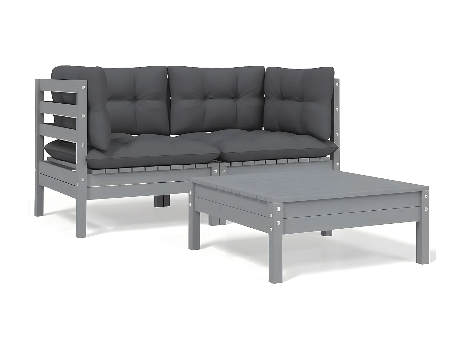 3-tlg. Garten-Sitzgruppe: Sofa + Tisch | Garten-Lounge-Set mit Kissen Grau Kiefer Massivholz -GKD640738