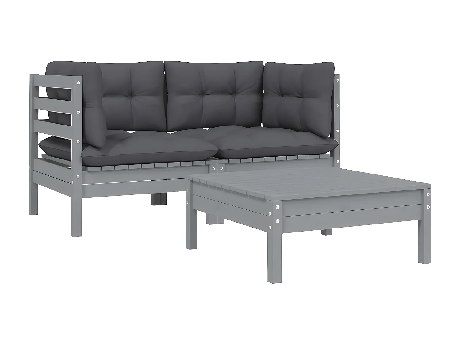 3-tlg. Garten-Sitzgruppe: Sofa + Tisch | Garten-Lounge-Set mit Kissen Grau Kiefer Massivholz -GKD640738