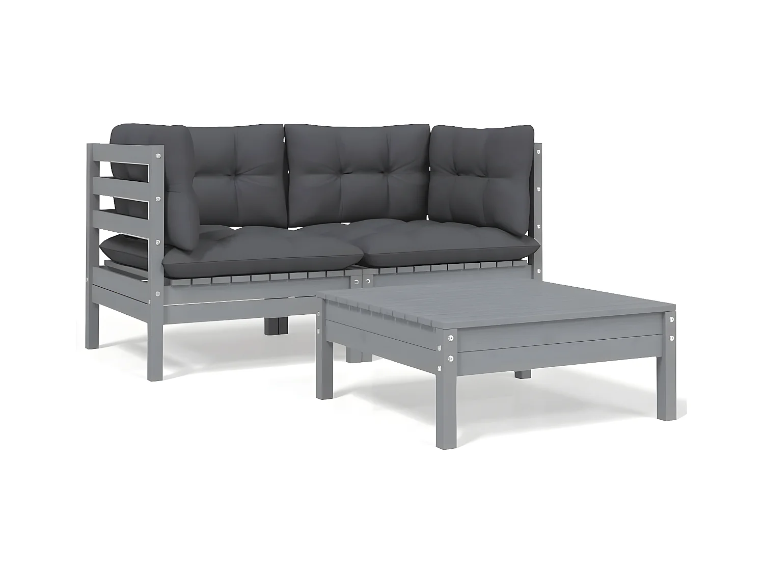 3 pcs Canapés de jardin avec coussins Gris Bois de pin massif PWRS24085