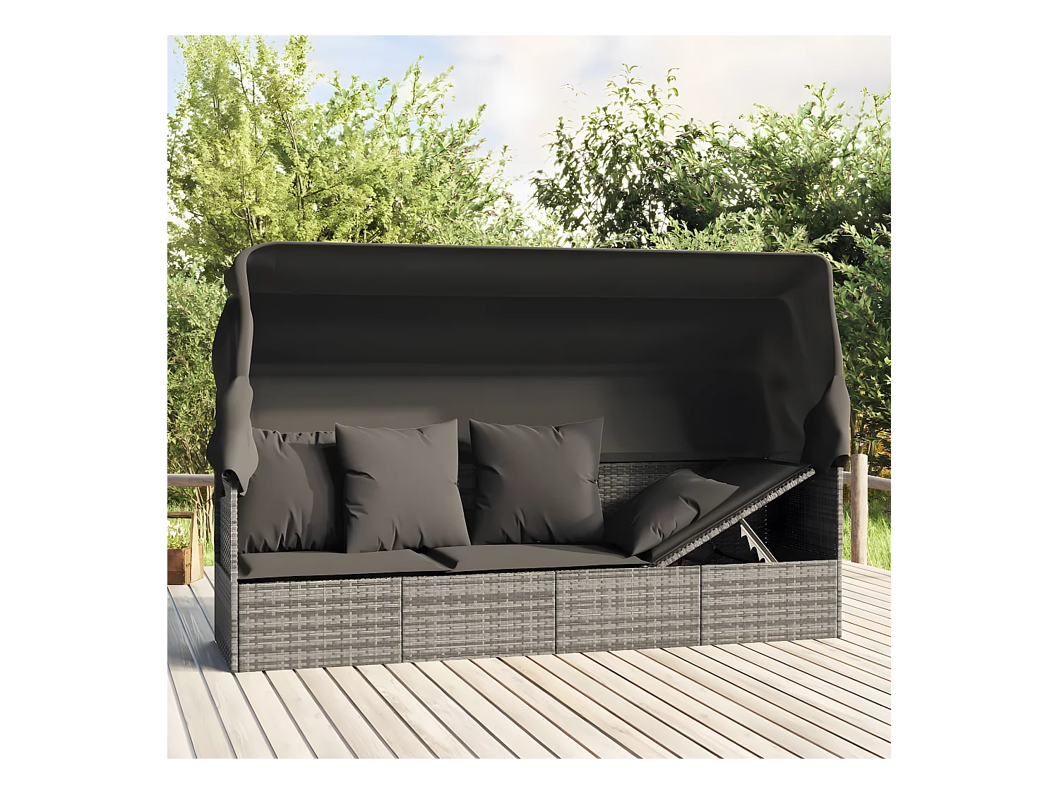 Canapé de jardin toit et coussins Gris Résine tressée PEWV74306