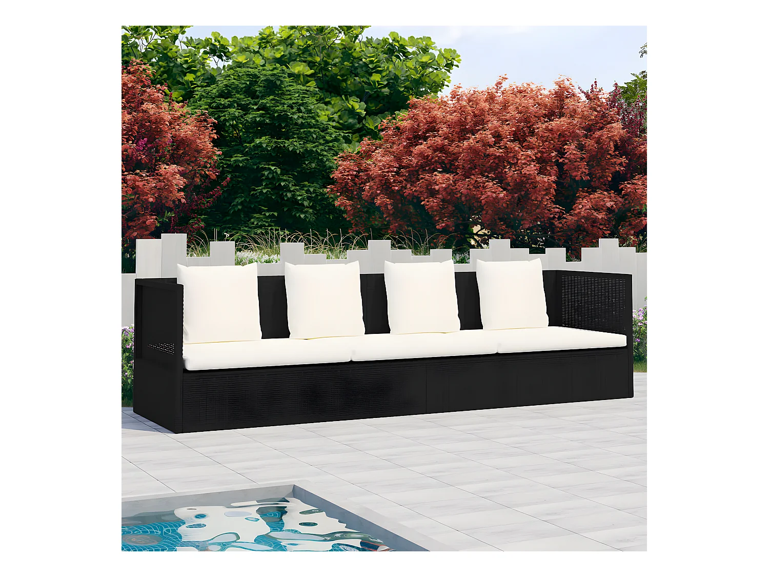 Canapé de jardin avec coussin et oreillers Résine tressée Noir PEWV92786