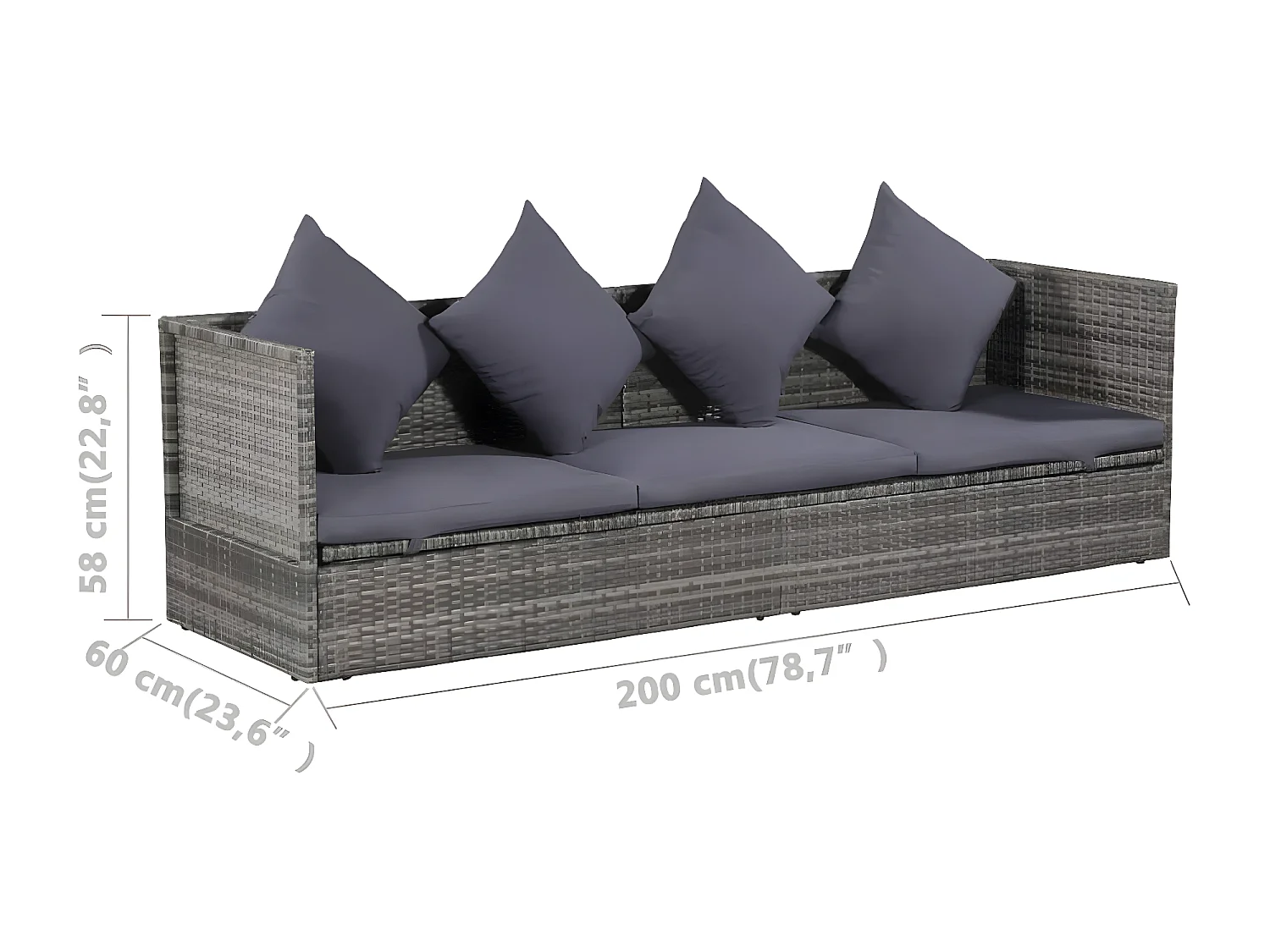 Canapé de jardin Gris 200x60 cm Résine tressée PEWV25643
