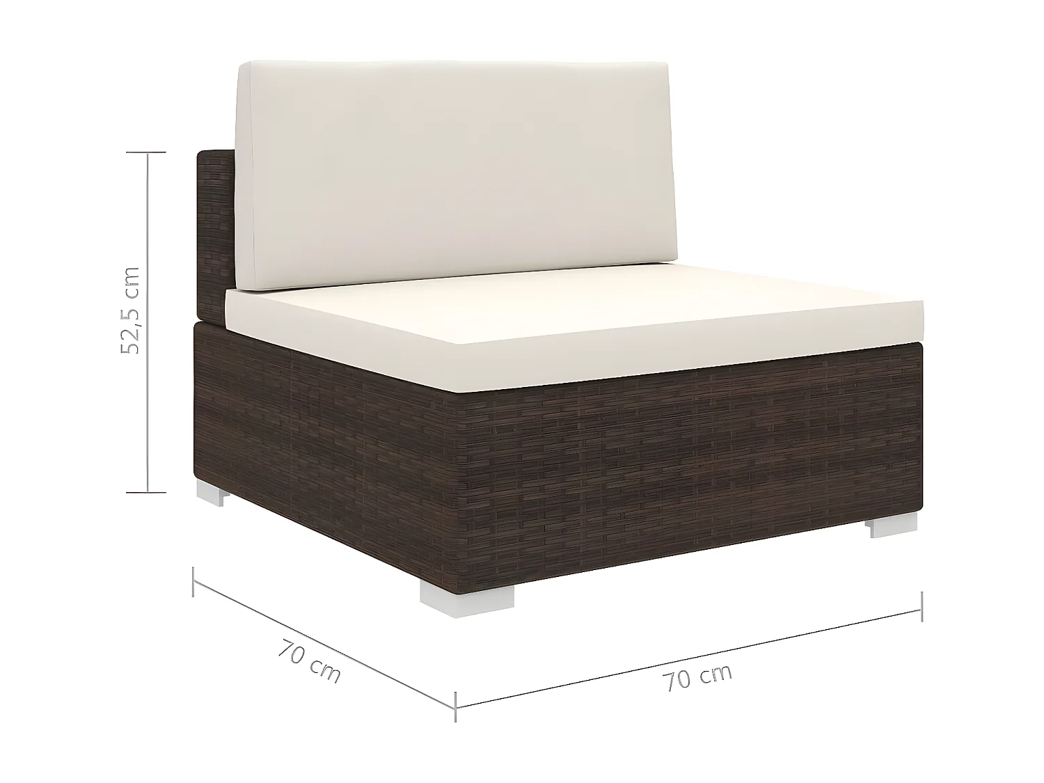 Canapé central sectionnel 1 pc et coussins Résine tressée Marron PWRS66440