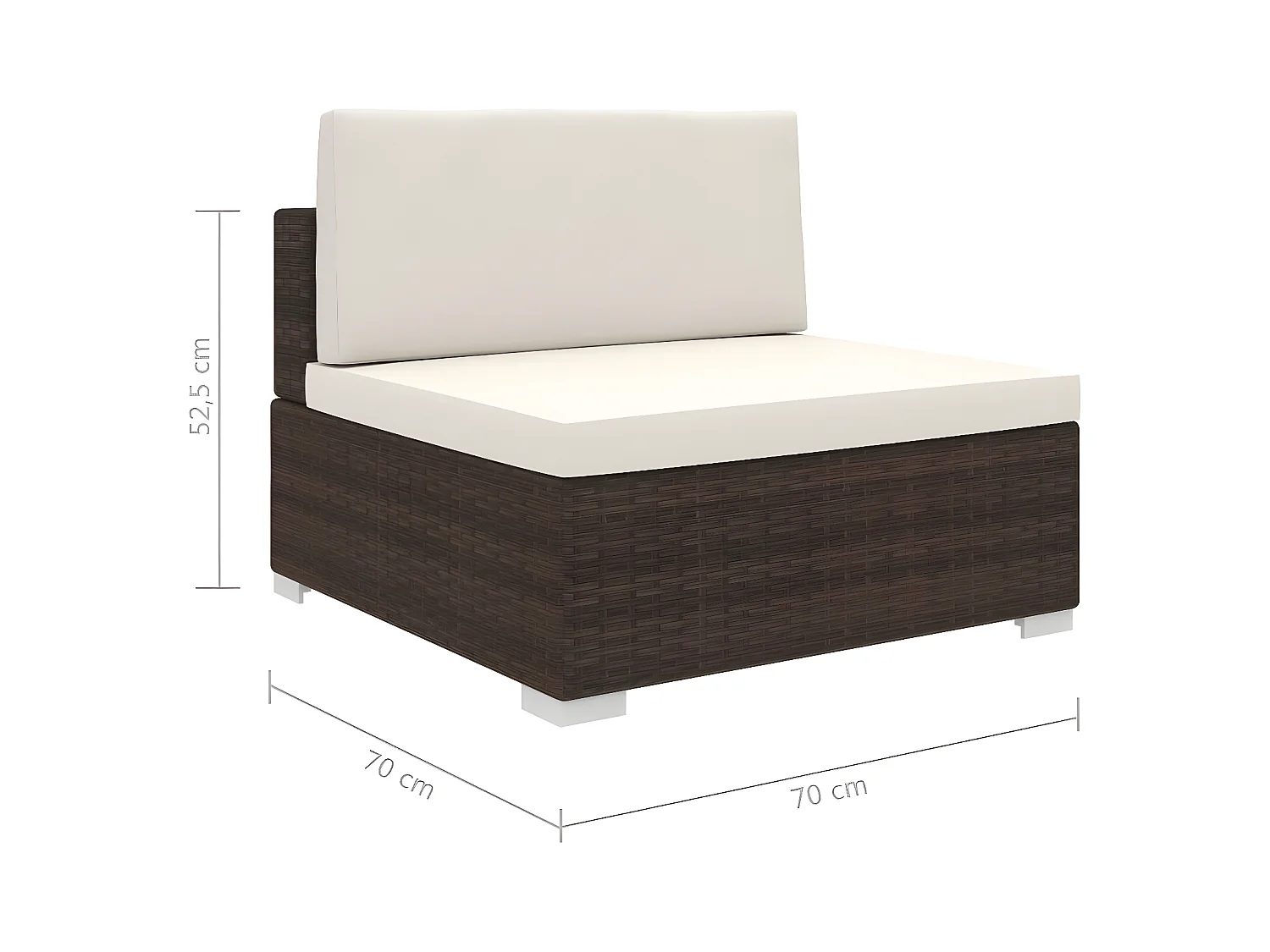 Middenbank 1 st met kussens poly rattan bruin NL576426