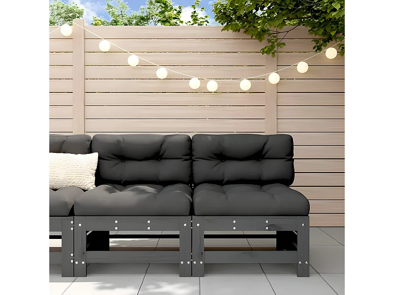 Canapés centraux de jardin avec coussins 2 pcs gris bois de pin massif PWRS79088