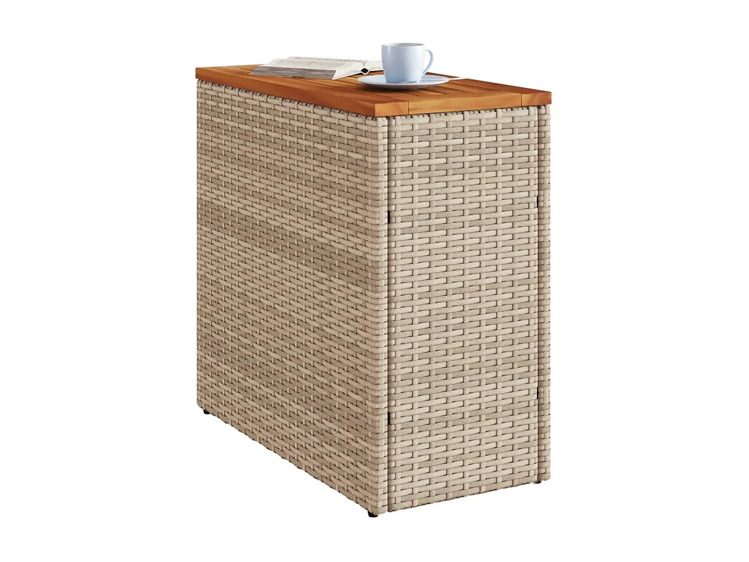 Tuinbijzettafel met houten blad 58x27,5x55 cm poly rattan beige NL610913
