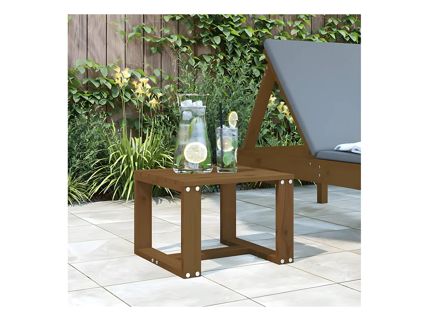 Table basse de jardin jardin marron miel 40x38x28,5cm bois massif pin GHR24304