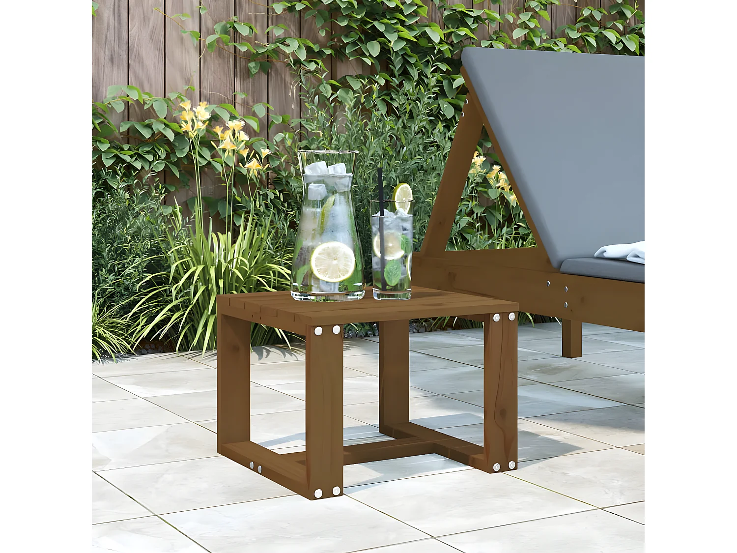 Table basse de jardin jardin marron miel 40x38x28,5cm bois massif pin GHR24304