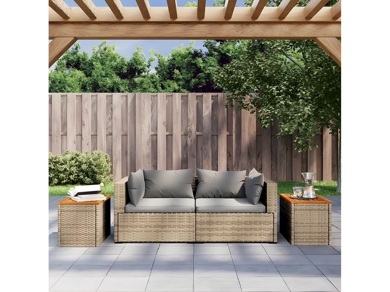 Tables basse de jardin 2 pcs beige rotin bois massif GHR15052