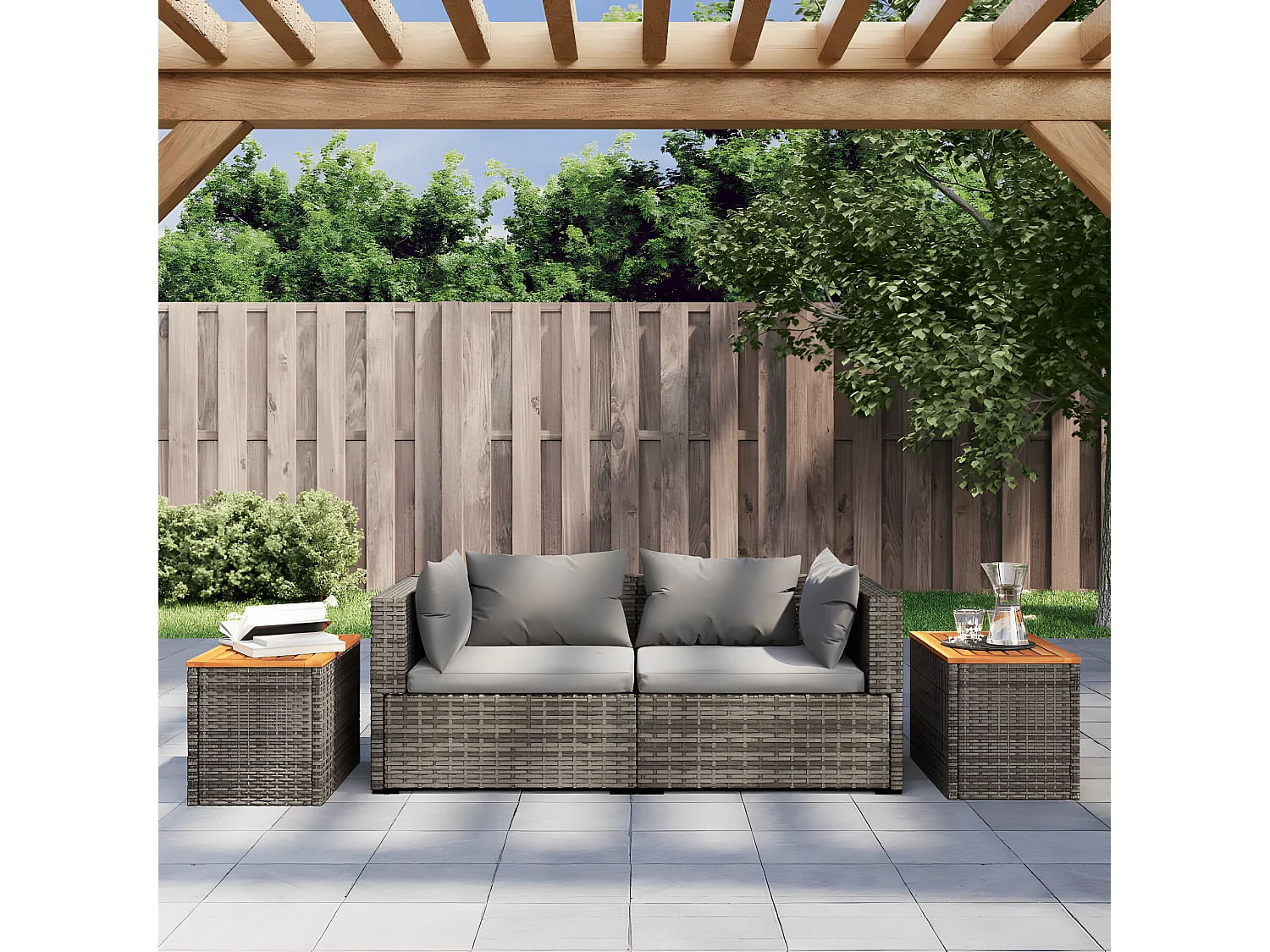 Tables basse de jardin 2 pcs gris rotin bois massif GHR23182