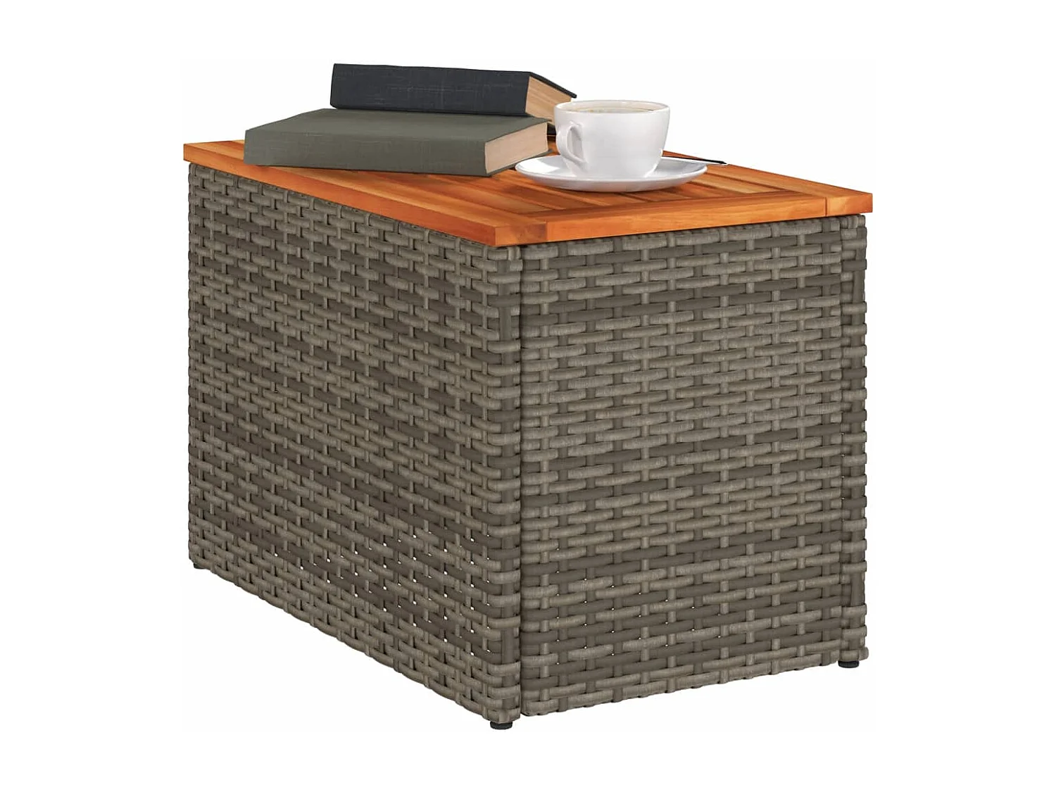 Tuinbijzettafels 2 st 55x34x37 cm poly rattan en hout grijs NL210453