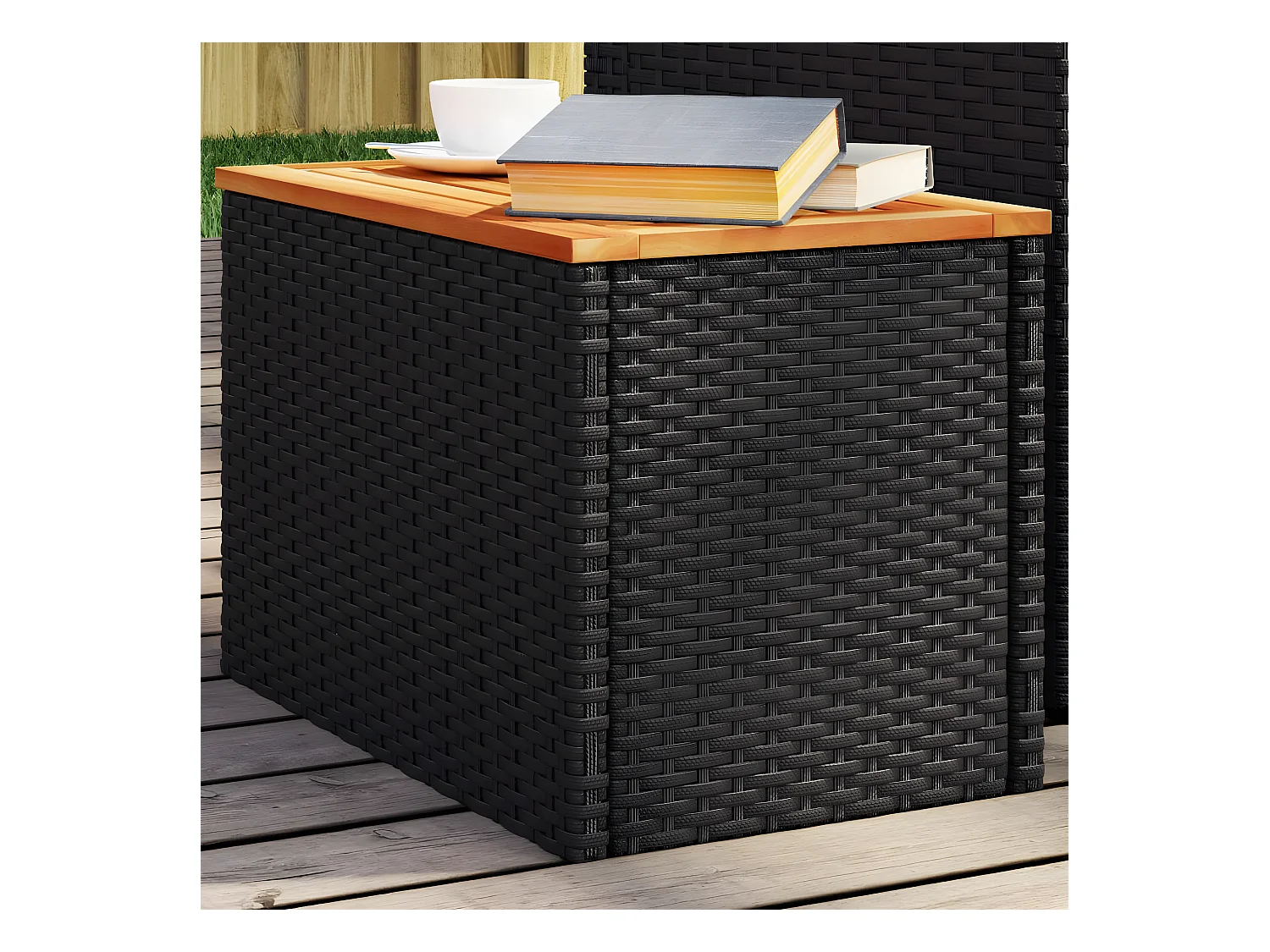 Tables basse de jardin 2pcs noir 55x34x37 cm rotin bois massif GHR96043