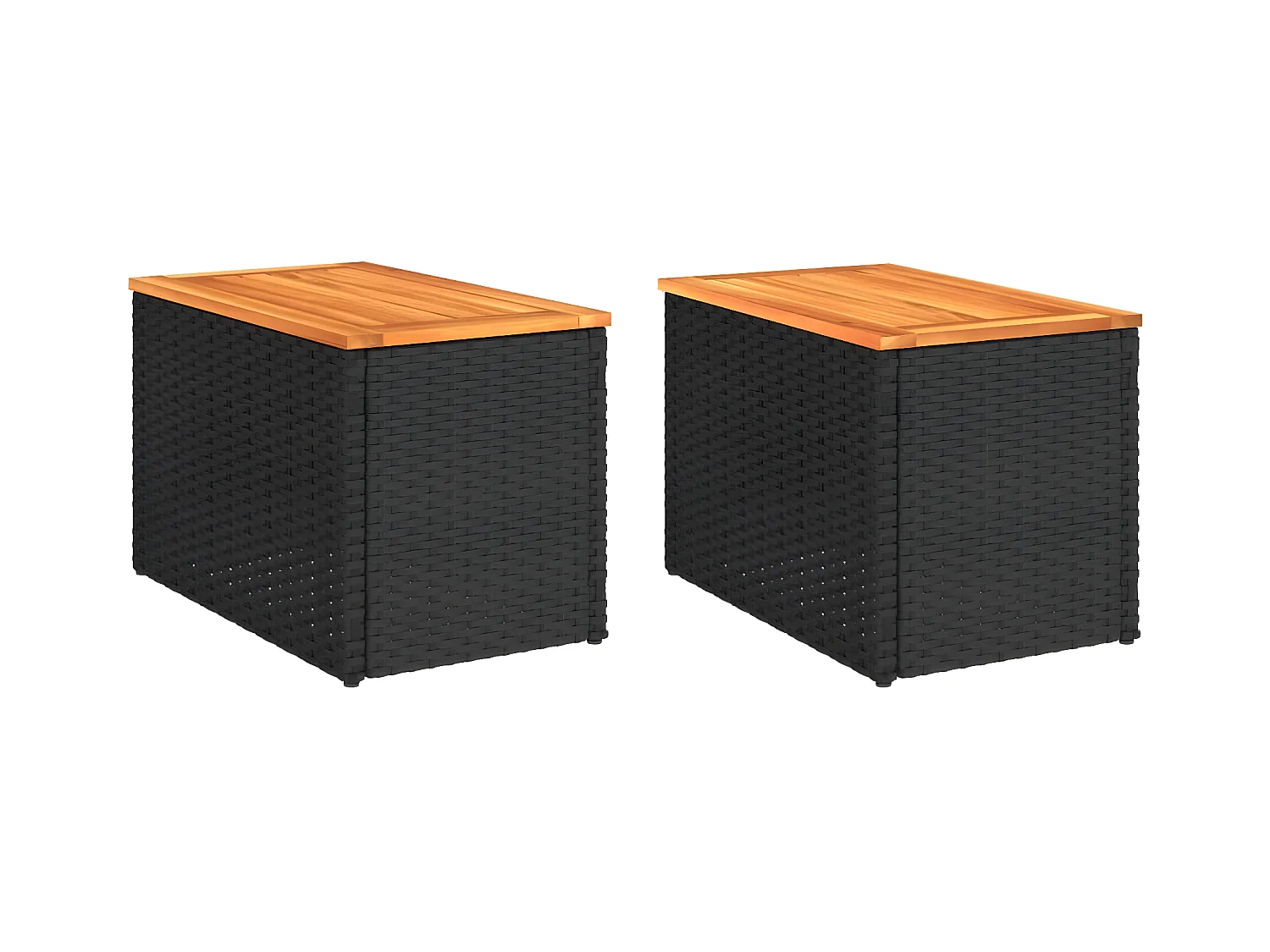 Tables basse de jardin 2pcs noir 55x34x37 cm rotin bois massif GHR96043