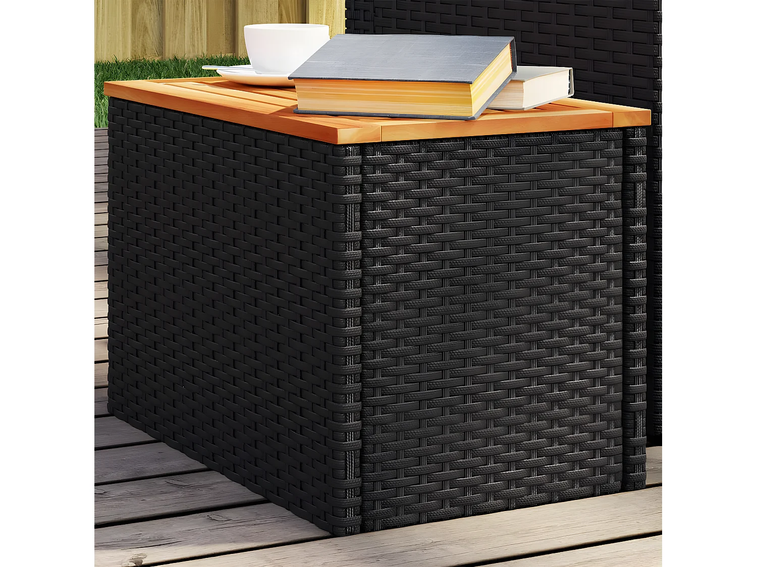 Tables basse de jardin 2pcs noir 55x34x37 cm rotin bois massif GHR96043