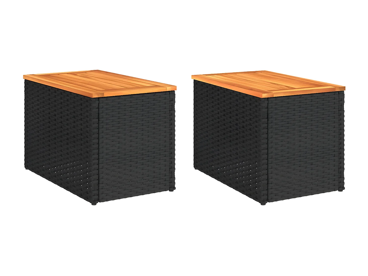 Tables basse de jardin 2pcs noir 55x34x37 cm rotin bois massif GHR96043