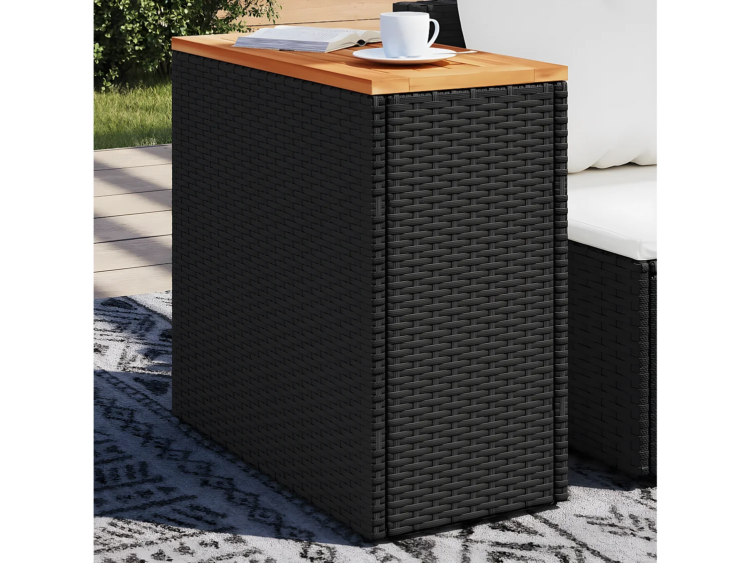 Table basse de jardin dessus en bois noir 58x27,5x55 cm GHR88876