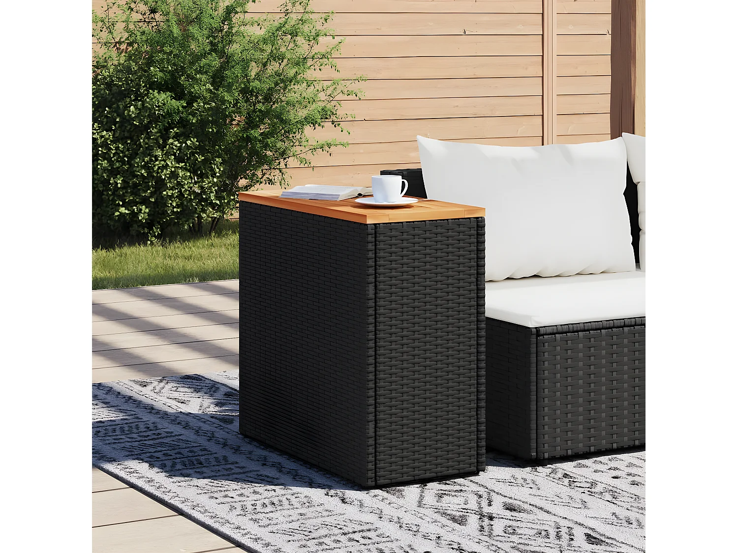 Table basse de jardin dessus en bois noir 58x27,5x55 cm GHR88876