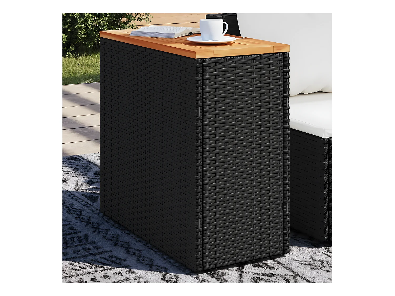 Mesa de centro de jardim c/ tampo madeira 58x27,5x55 cm vime PE preto PT402537