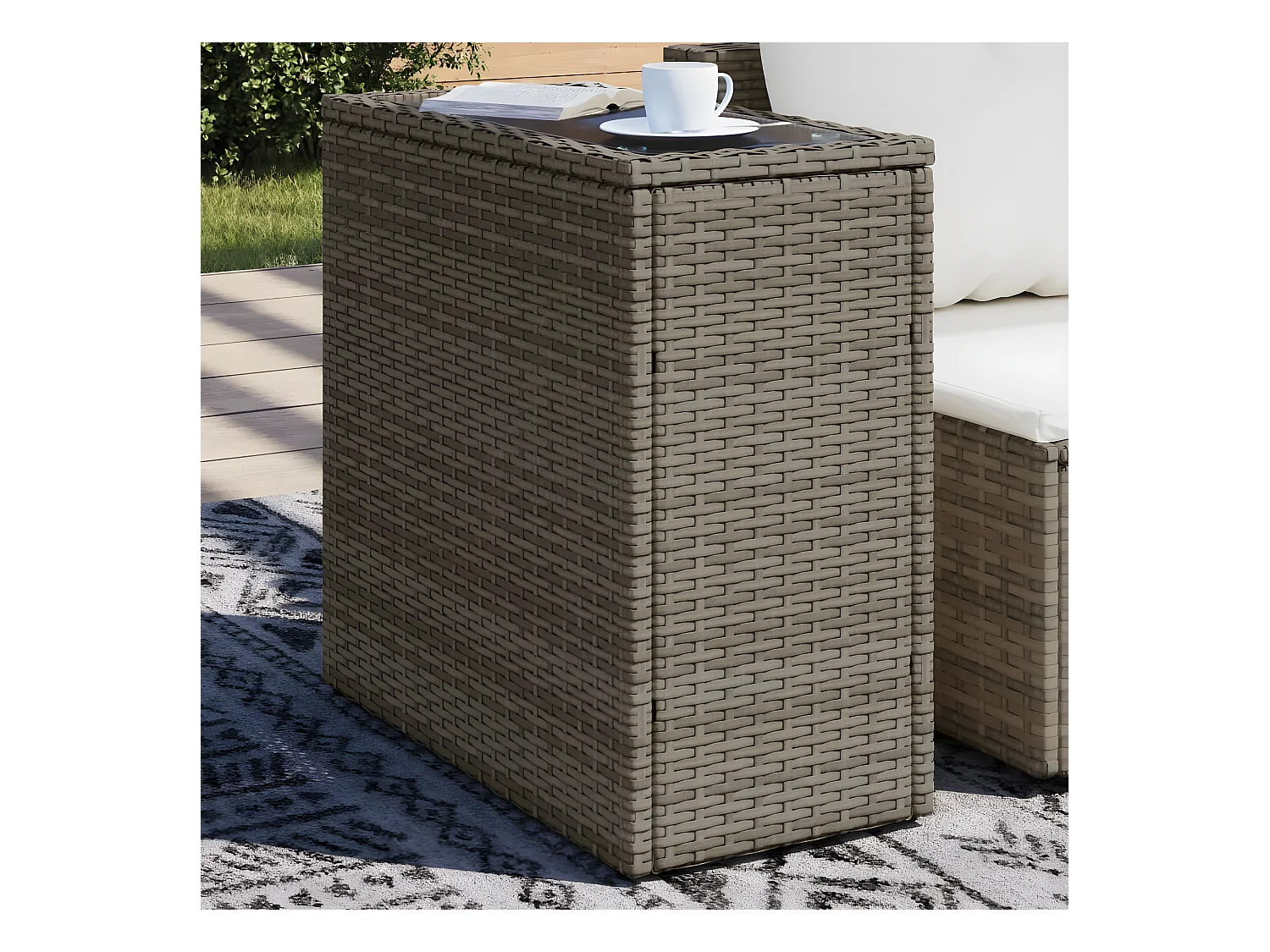 Table basse de jardin avec dessus en verre gris rotin GHR97958