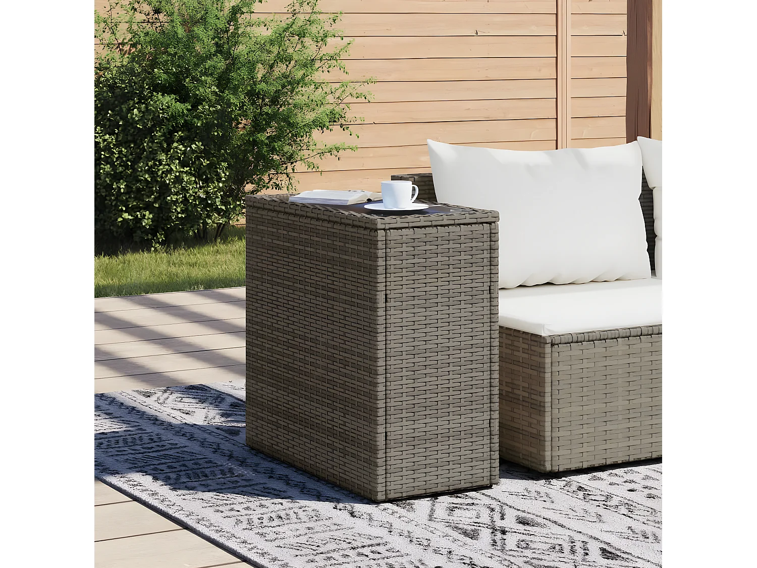 Table basse de jardin avec dessus en verre gris rotin GHR97958